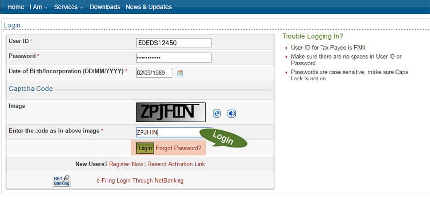 Screenshot IncomeTaxLogin2